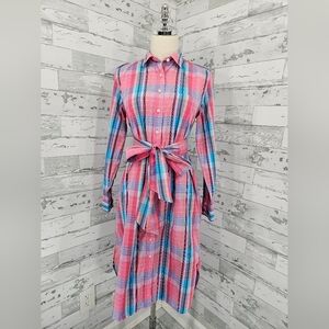 J. Crew Pink and Blue Plaid Long Sleeve Dress
